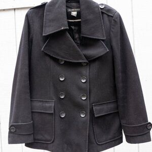 NY CO Black Wool Pea Coat Jacket Wool Double Breasted M New York and Company
